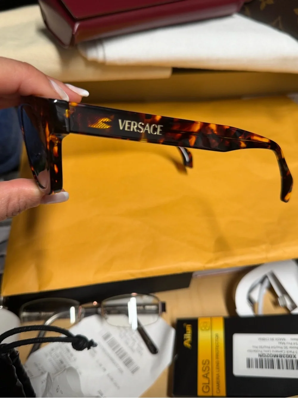 Versace Tortoiseshell Square Sunglasses with Dark Lenses UNISEX